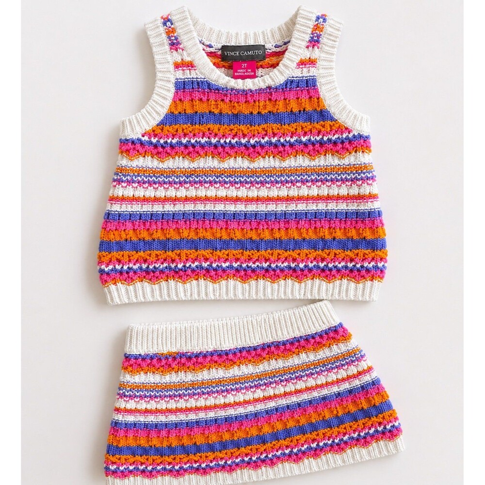 Vince Camuto Toddler 2T Knit Two-Piece Set  Colorful Boho Sweater Tank & Skirt